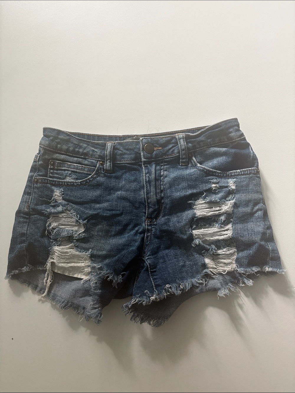 Just USA Ripped Dark Blue Denim Cutoff Shorts
